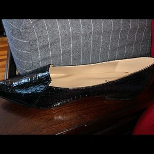 Black textured leather dress flats